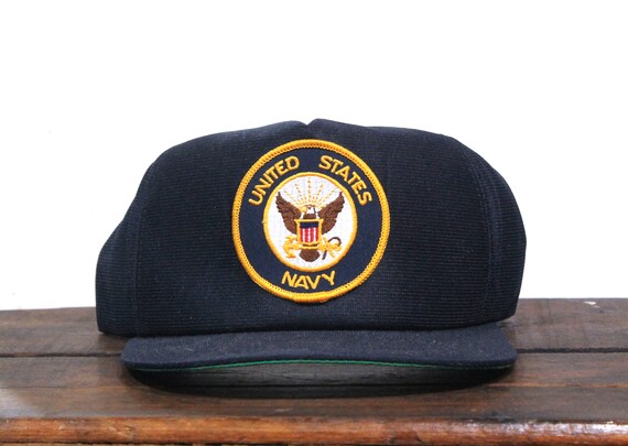 Vintage Snapback Trucker Hat Baseball Cap US Navy Military Ship Veteran Sailor Made in USA Patch
