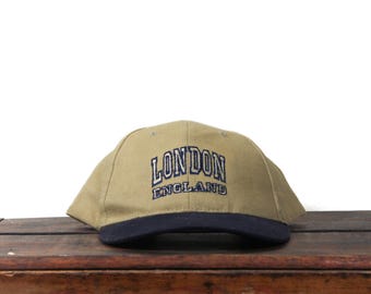 Vintage 90s Washed Out London England City UK Country Europe Union Jack Flag Strapback Hat Baseball Cap