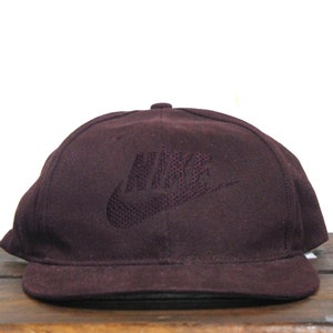 Vintage 90s Faded Washed Out Maroon Nike Athletic Apparel Swoosh Logo Snapback Hat Baseball Cap