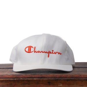 Vintage 90s Champion Brand Script Logo Snapback Hat Baseball Cap Made In USA