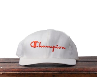 Vintage 90s Champion Brand Script Logo Snapback Hat Baseball Cap Made In USA