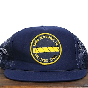 Vintage Trucker Hat Snapback Baseball Cap Round Paper Packages Tubes Cores Container Cardboard Box Shipping Paper Carton Patch