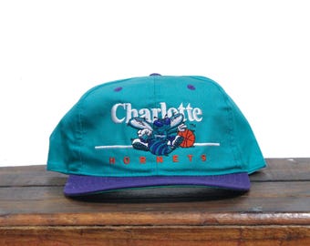 Vintage 90s Charlotte Hornets Basketball NBA Teal Turquoise North Carolina Snapback Hat Baseball Cap