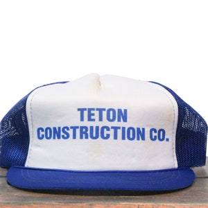 Vintage Trucker Hat Snapback Baseball Cap Teton Construction Co Contractors Wyoming Mountain Range Rockies