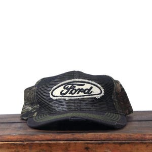 Vintage Y2K Camo Flexfit Fitted Hat Baseball Cap Ford Cars Trucks Pickup F150 Nascar Racing Motorsport Motorcraft Camouflage Hunting L XL