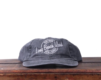 Vintage 90s Washed Out Long Beach Island New Jersey Beach Shore Unstructured Strapback Hat Baseball Cap