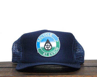 Cappello da camionista vintage Berretto da baseball Snapback Riciclare l'olio alla stazione di servizio Exxon Riciclaggio di combustibili fossili Petro Chemical