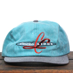 Vintage Washed Out Trucker Hut Elastische Strapback Baseball Cap Teal Türkis Coors Light The Silver Bullet Bier Bankett Rockies Made in USA