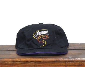 Vintage Unstructured Strapback Hat Baseball Cap Dupont Stren Fishing Line Angler Fisherman Supply Leaping Fish Bass