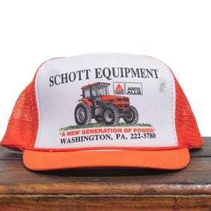 Vintage Schott Equipment Tractors Farm Machinery AGCO Deutz Allis Dealer Washington PA Pennsylvania Snapback Trucker Hat Baseball Cap