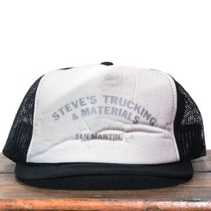 Vintage Trucker Hat Snapback Baseball Cap Steve&#39;s Trucking & Materials San Martin CA California Hauling Freight Trucking