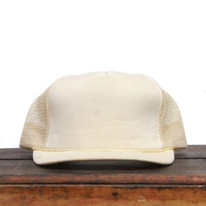 Vintage Distressed 80s Beige Tan Mesh Blank Trucker Hat Snapback Baseball Cap