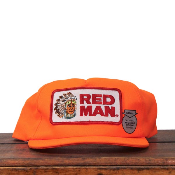 Vintage Blaze Orange Röd Man Tuggtobak Dip Snuff Jakt Hunter Trucker Hat Snapback Baseball Cap Patch Tillverkad i USA