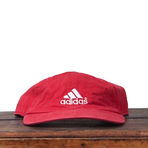 Vintage Y2K Adidas Three Stripe Athletic Clothing Brand Trefoil Unstructured Strapback Hat Baseball Cap