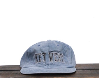 Vintage 90s Washed Out Faded Key West Florida Beach Unstructured Strapback Hat Baseball Cap