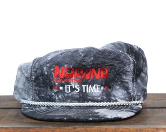 Vintage Acid Wash Tie Dye Strapback Trucker Hat Baseball Cap Norano Data Systems It's Time America Computer Company Internet