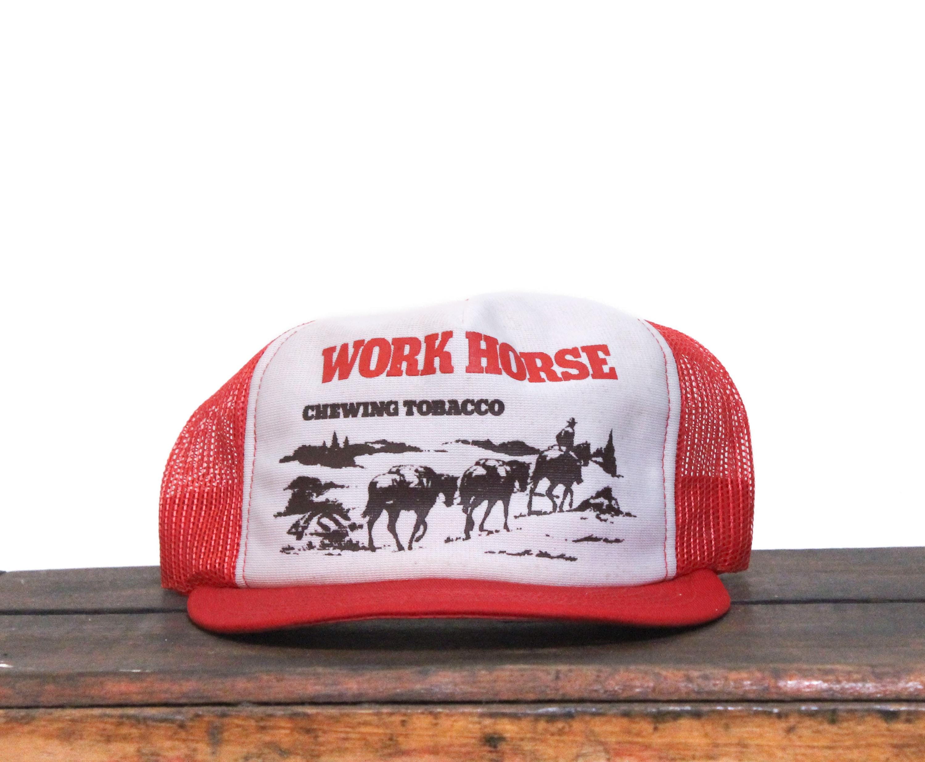 red horse chewing tobacco for sale Vintage 80s Work Horse Chewing Tobacco Snuff Dip Horse Team Trucker Hat  Snapback Baseball Cap USA Made