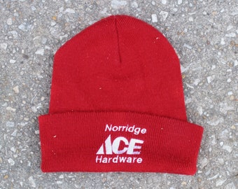 Vintage Norridge Ace Hardware Store Baumaterial Teile Illinois Pom Beanie Strick Ski Warm Winter Cuff Hat Cap Toque