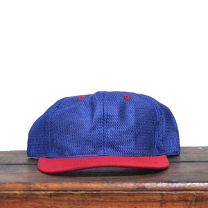 Vintage 90s Blank Shiny Blue Red Brim Snapback Hat Baseball Cap