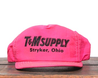 Vintage T&M Supply Building Supplies Construction Lumber Stryker OH Ohio Hot Pink Trucker Hat Snapback Baseball Cap Made In USA