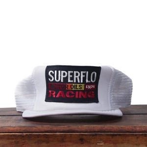 Vintage Exxon Superflo Racing Motor Oil Tiger Tank Gas Station Petroleum Trucker Hat Snapback Baseball Cap Patch