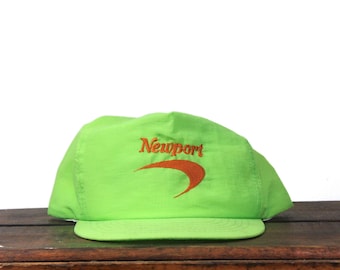 Vintage Trucker Hat Snapback Baseball Cap Neon Fluorescent Yellow Newport Cigarettes Tobacco Menthol Party