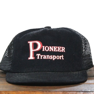 Vintage Corduroy Trucker Hat Snapback Baseball Cap Pioneer Transport Trucking Hauling Freight 18 Wheeler Flatbed Semi Truck Cab