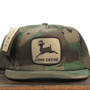 Vintage Deadstock NWT Camo Camouflage John Deere Tractors Farm Equipment Hunting Trucker Hat Snapback Baseball Cap Tonkin Patch Made In USA