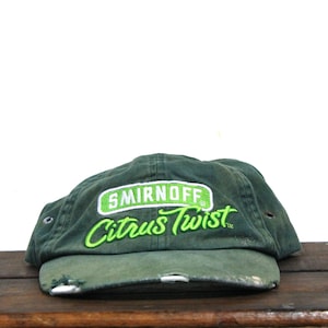 Vintage Distressed Beater Smirnoff Citrus Twist Vodka Liquor Alcohol Cocktail Unstructured Strapback Hat Baseball Cap