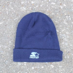 Vintage 90s Blank Navy Blue Starter Sports Merchandise Brand Embroidered Cuff Beanie Knit Ski Warm Winter Hat Cap Toque