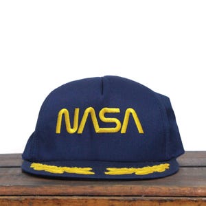 Vintage 80s Distressed  Hat Snapback Baseball Cap NASA Space Shuttle Mission Rocket Shuttle Research