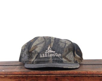 Vintage Camo ABE Lawn Care Landscaping Service Plants Trees Flowers Camouflage Strapback Hat Baseball Cap USA Made