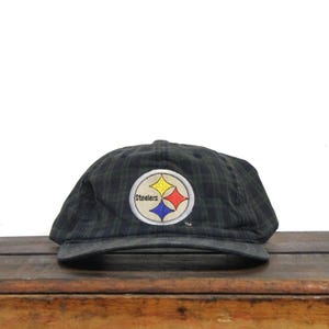 Vintage 90s Pittsburgh Steelers Football NFL Pennsylvania Green Plaid Strapback Hat Baseball Cap