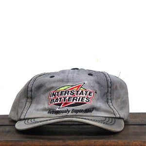 Vintage Distressed Faded 90s Interstate Batteries Racing Battery Electricity Power Auto Car Parts Unstructured Strapback Hat Baseball Cap