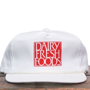 Vintage Trucker Hat Strapback Cap Dairy Fresh Foods Cheese Milk Cows Farm Products