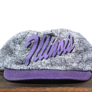 Vintage All Over Print Illinois State Map Midwest Chicago Springfield Snapback Trucker Hat Baseball Cap Made in USA