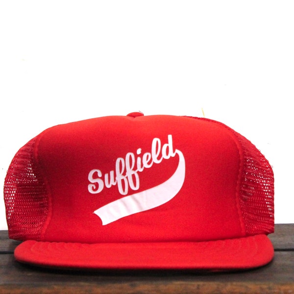 Vintage Suffield Script Baseball Team League Town City Name Trucker Hat Snapback Baseball Cap