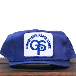 Boné de beisebol snapback vintage, chapéu de caminhoneiro, gsp, georgetown, bolsa de papel, caixa de papelão, embalagem, remendo de papelão, reciclagem