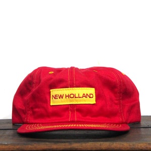 Vintage 80s Trucker Hat Snapback Baseball Cap New Holland Farm Equipment Tractor Implement Machinery Patch Made In USA