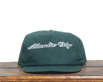 Vintage Forest Green Atlantic City New Jersey Beach Shore Swimming Casino City Vacation Town Strapback Trucker Hat Baseball Cap