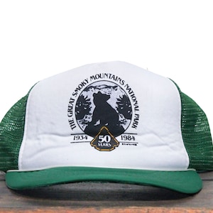 vintage Trucker Hat Snapback Baseball Cap Great Smoky Mountains Southern National Park 50 Ans Anniversaire 1984 Camping Randonnée