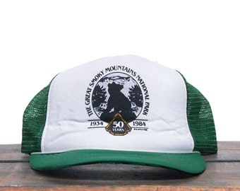 Vintage Trucker Hat Snapback Baseball Cap Great Smoky Mountains Southern National Park 50 Years Anniversary 1984 Camping Hiking