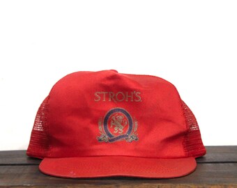 Vintage Strohs Beer Classic Script Logo Drinking Dive Bar Detroit Michigan Trucker Hat Snapback Baseball Cap