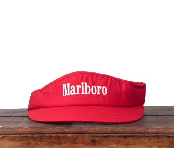 Vintage 80s Red Marlboro Cigarettes Tobacco Wide Brim Sun Visor