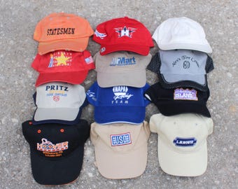Vintage 90s & Y2K Hat Variety Pack One Dozen Random Low Profile Strapback Baseball Caps Lot Collection Bulk Wholesale Distressed FINAL SALE!
