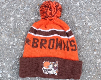 Vintage 80s Cleveland Browns Future Star NFL Football Ohio Pom Cuff Beanie Knit Ski Warm Winter Hat Cap Toque Patch