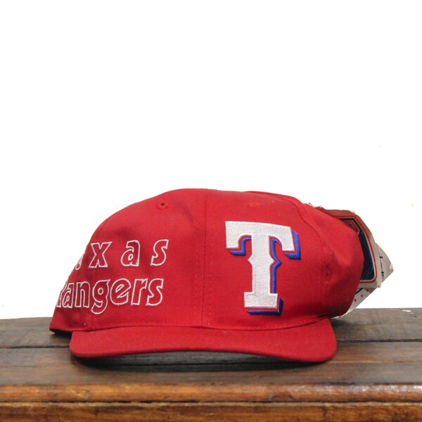 Gorra de béisbol vintage de stock muerto de los años 90 con cierre de velcro del club de béisbol MLB de Texas Rangers