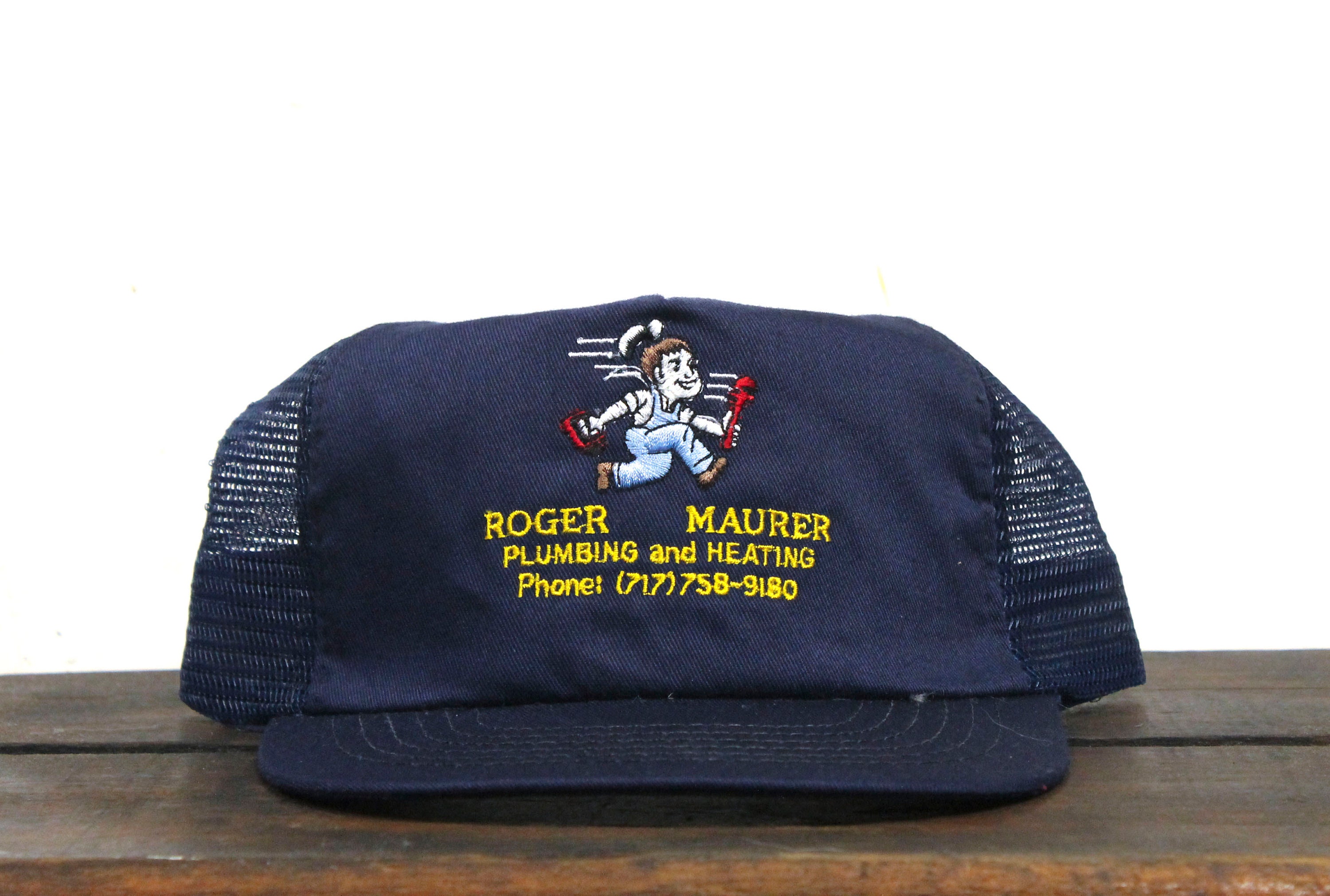 Vintage Trucker Hat Snapback Baseball Cap Roger Maurer Plumbing & Heating  HVAC Refrigeration Dalmatia PA Pennsylvania Made in USA 
