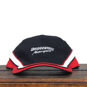 Vintage Y2K Brisdgestone Motorsports Tires Racing Team Mechanic Garage Shop Strapback Hat Baseball Cap