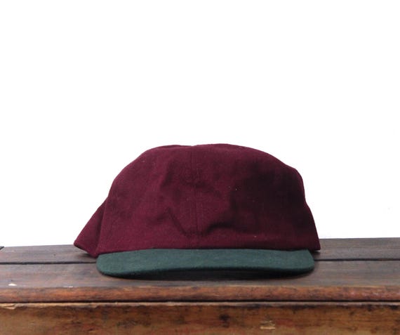 Vintage 90s Blank Maroon Green Brim Unstructured Elastic Strapback